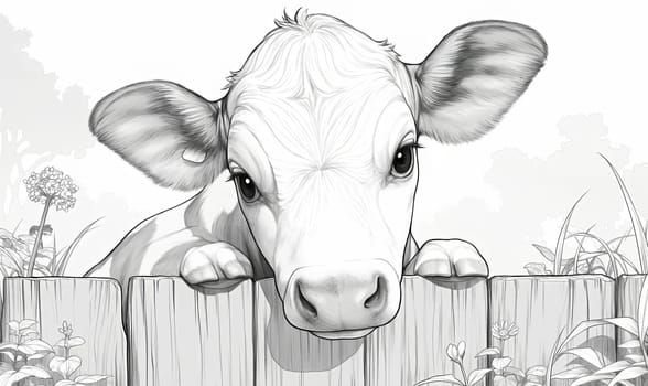 Coloring book for children, coloring animal, cow, bull. Selective soft focus.