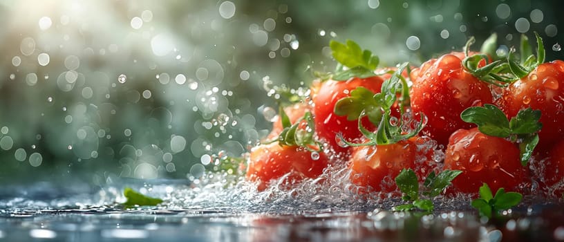 Water Splashes on Tomatoes. Selective focus.