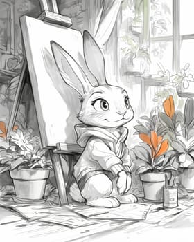 Coloring book for children, coloring animal, hare. Selective soft focus.