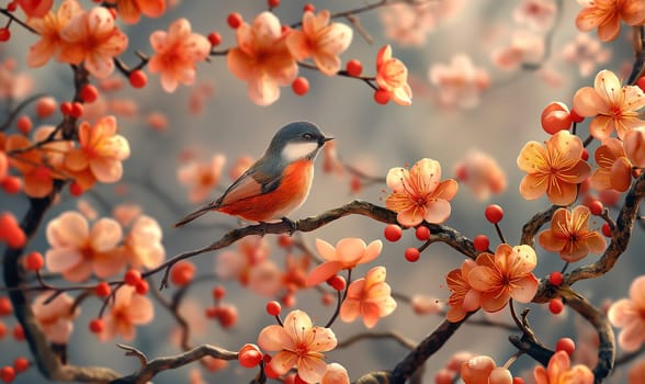 Bird on Branch with Artistic Backdrop. Selective focus