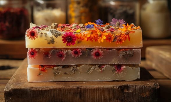 Colorful Handmade Soaps on Display. Selective focus