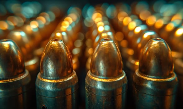 Close Up of Many Bullet Shells. Selective focus.