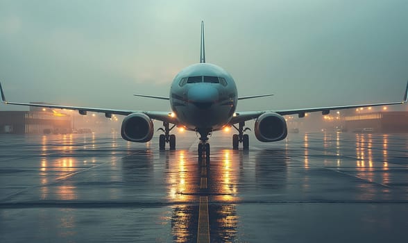 Airplane on Runway at Sunset. Selective soft focus.