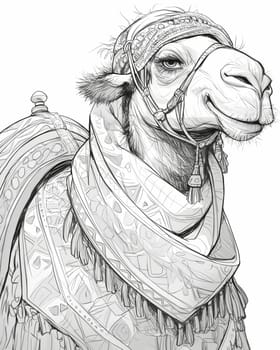 Coloring book for children, coloring animal, camel. Selective soft focus.