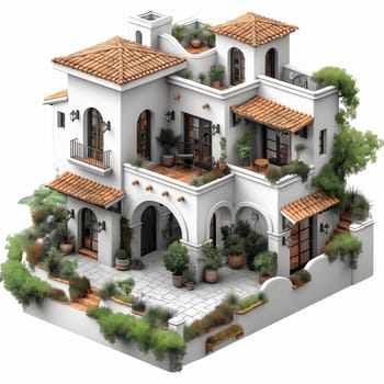 Spanish Style House 3D Model. Selective soft focus.