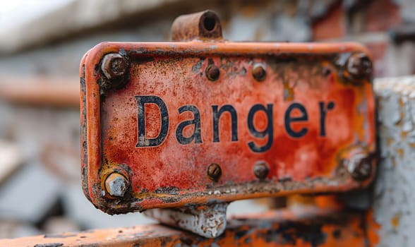 Rusted Metal Sign: Danger. Selective focus.