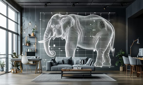 Elephant Projection in Living Room. Selective focus