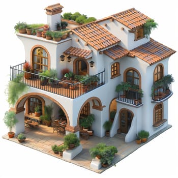 Spanish Style House 3D Model. Selective soft focus.