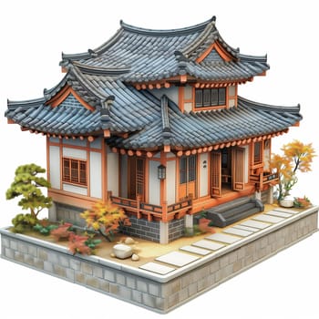 Asian style house model on a white background. Selective focus