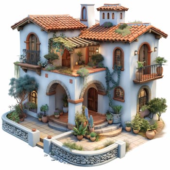 Spanish Style House 3D Model. Selective soft focus.