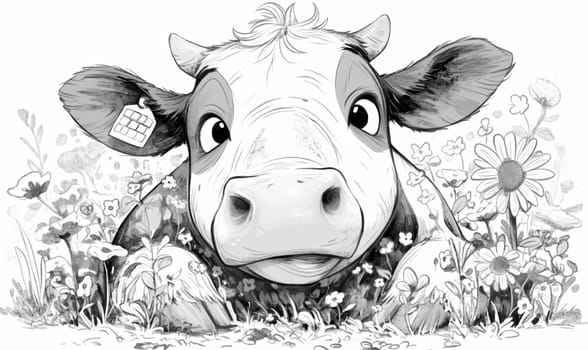 Coloring book for children, coloring animal, cow, bull. Selective soft focus.
