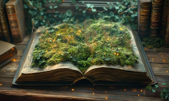 Open Book Overgrown With Moss. Selective focus