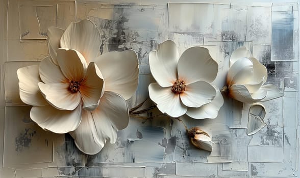 White Flowers on Blue Background. Selective soft focus.