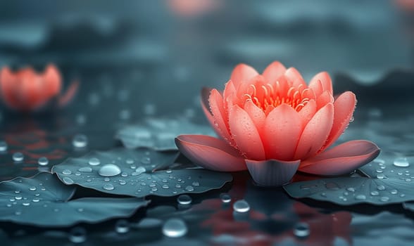 Serene Lotus Flower on a Tranquil Pond. Selective focus.