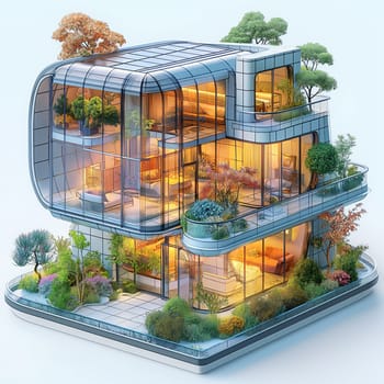 Model of a glass house on a white background. Selective soft focus.