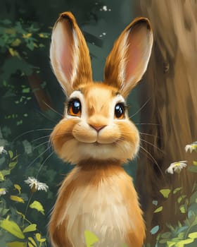 Cartoon Rabbit Sitting in Forest. Selective focus