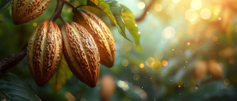 Growing Cocoa Beans on a Tree. Selective focus.