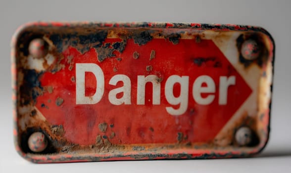 Rusted Metal Sign: Danger. Selective focus.