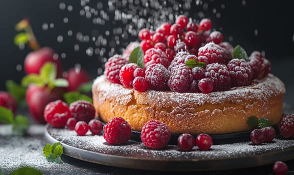 Pie Surrounded by Berries and Various Fruits. Selective focus