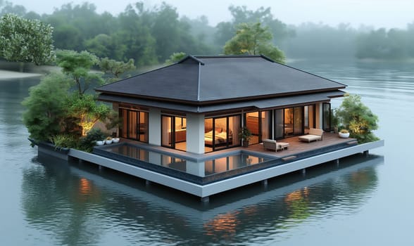 Small House on Floating Island. Selective soft focus.