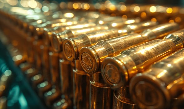 Close Up of Many Bullet Shells. Selective focus.