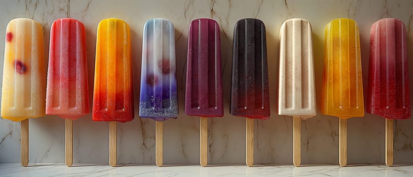 Row of Colorful Popsicles. Selective focus.