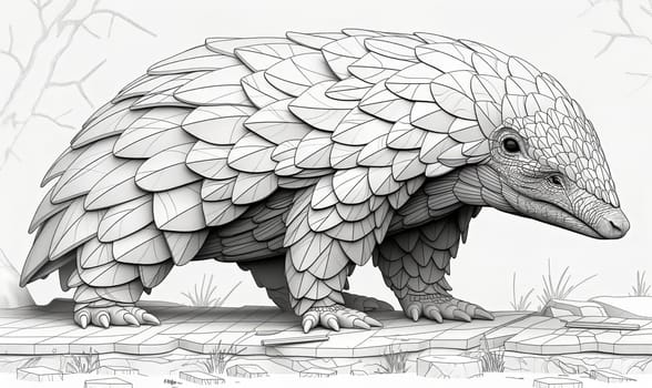 Coloring book for children, coloring animal, pangolin. Selective soft focus.