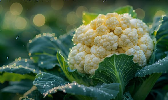 Cauliflower Growing in Field. Selective soft focus.