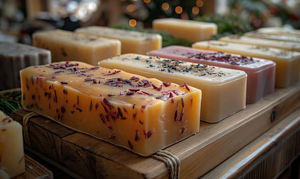 Colorful Handmade Soaps on Display. Selective focus