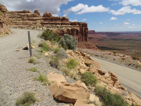 Single Lane Dirt Road Switchback, Moki Dugway in Utah, Highway 261. High quality photo