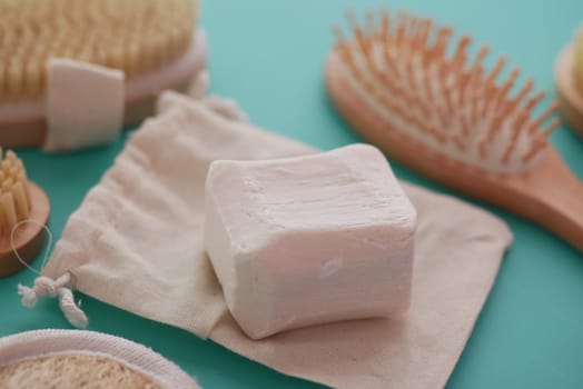 natural soap bar on table .