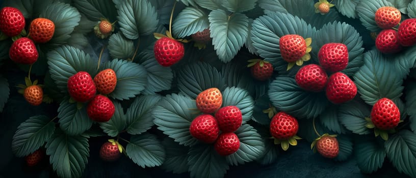 Ripe Strawberries Growing on Bush. Selective focus.