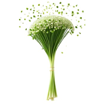 Chives slicing through the air like green confetti Allium schoenoprasum Food and Culinary concept. Food isolated on transparent background.