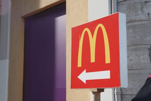 Turkey istanbul 18 july 2023. Mcdonald's sign board on the street in istanbul. Fast food restaurant .