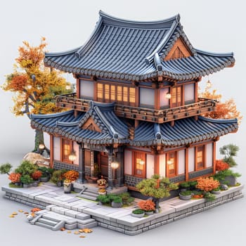 Asian style house model on a white background. Selective focus