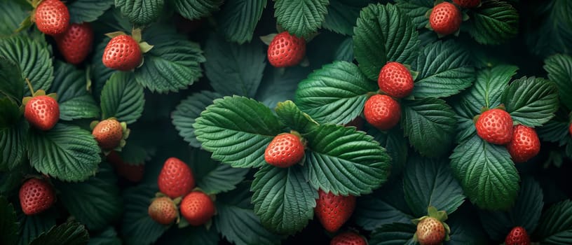 Ripe Strawberries Growing on Bush. Selective focus.
