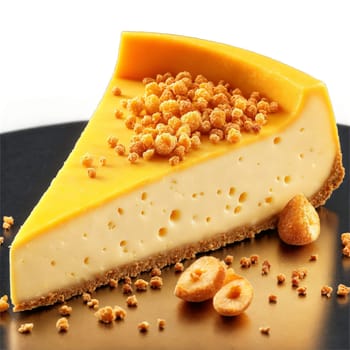 Tvorozhnik golden cheesecake wedge farmer s cheese crumbles tumbling Food and Culinary concept. Food isolated on transparent background.