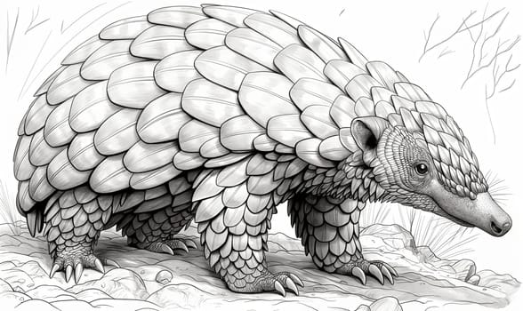 Coloring book for children, coloring animal, pangolin. Selective soft focus.