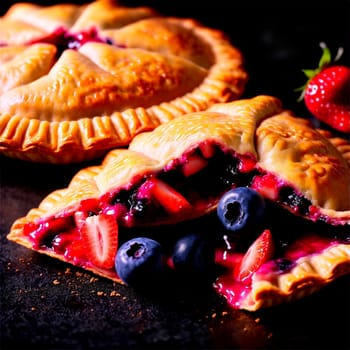Strawberry blueberry hand pies golden folded crust mixed berry filling peeking out Food and Culinary. Food isolated on transparent background.