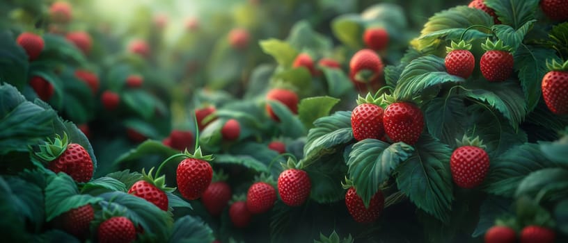 Ripe Strawberries Growing on Bush. Selective focus.