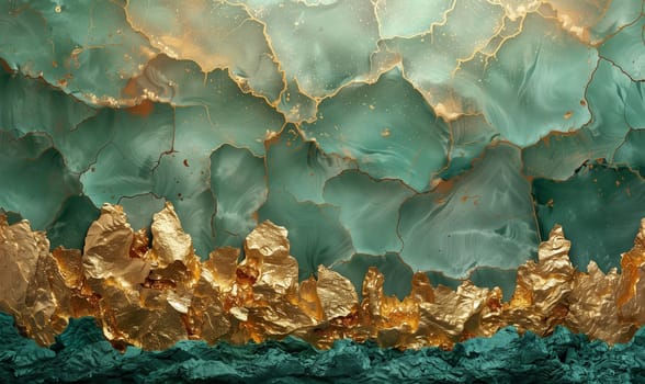Green and Gold Marble Surface. Selective focus.