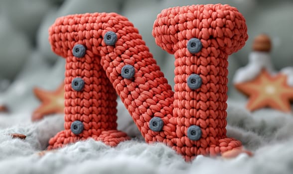 Knitted colored letter N on an abstract background. Selective focus.