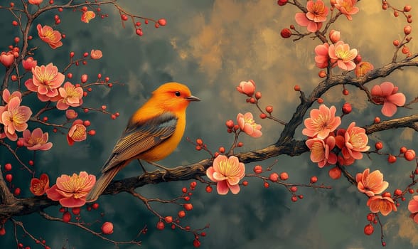 Bird on Branch with Artistic Backdrop. Selective focus