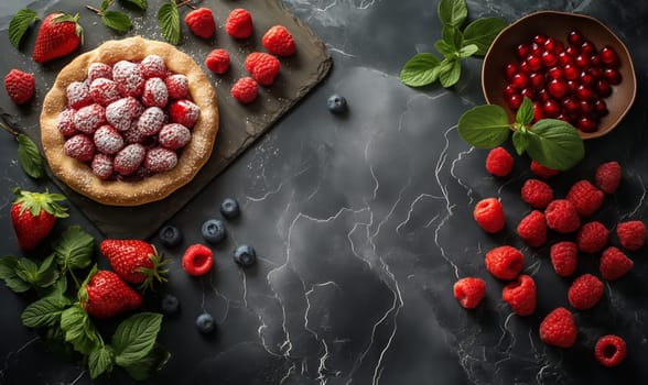 Pie Surrounded by Berries and Various Fruits. Selective focus