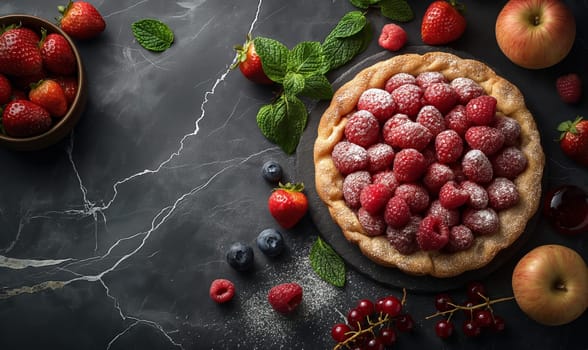 Pie Surrounded by Berries and Various Fruits. Selective focus