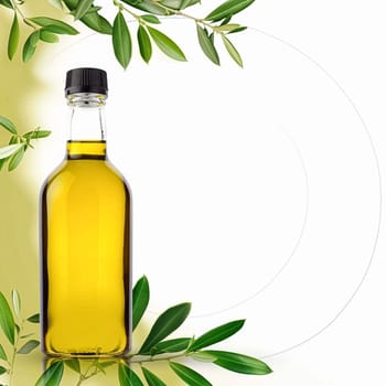 Olive oil bottle ad background with copyspace, vegetable oil commercial produce, food industry and retail concept