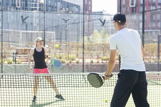 paddle tennis couple players ready for class. High quality photo