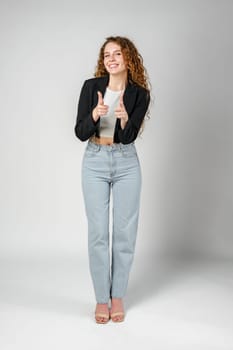 Woman in Black Jacket Pointing at You in Studio