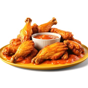 Chicken wings crispy golden brown Buffalo sauce drizzling Food and Culinary concept. Food isolated on transparent background.