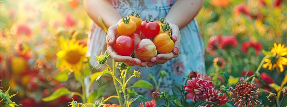 Harvest in the hands of a woman in the garden. Selective focus. nature.